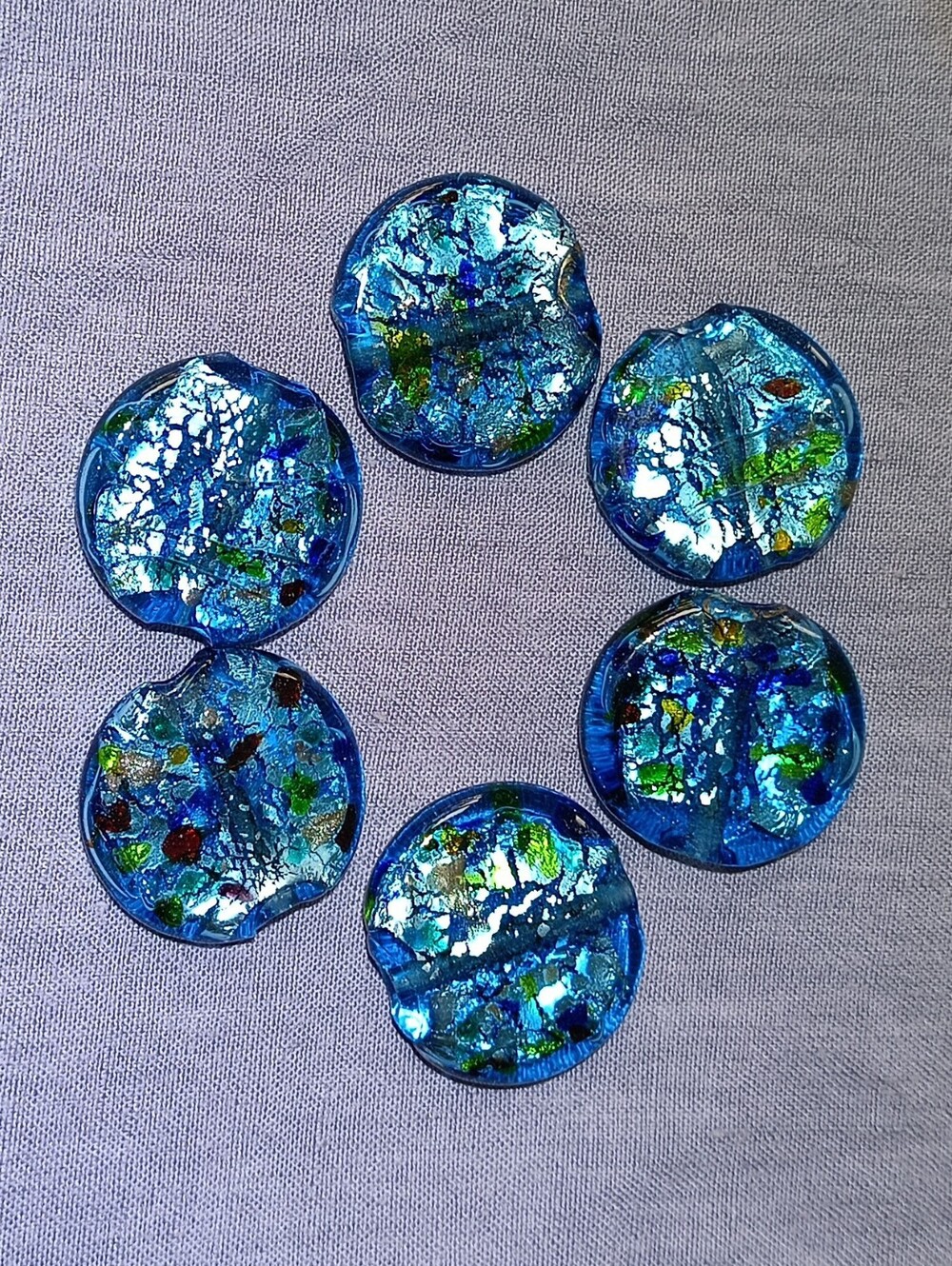 Gorgeous Dichroic Glass Beads Iridescent Blue • Set of six round Beads